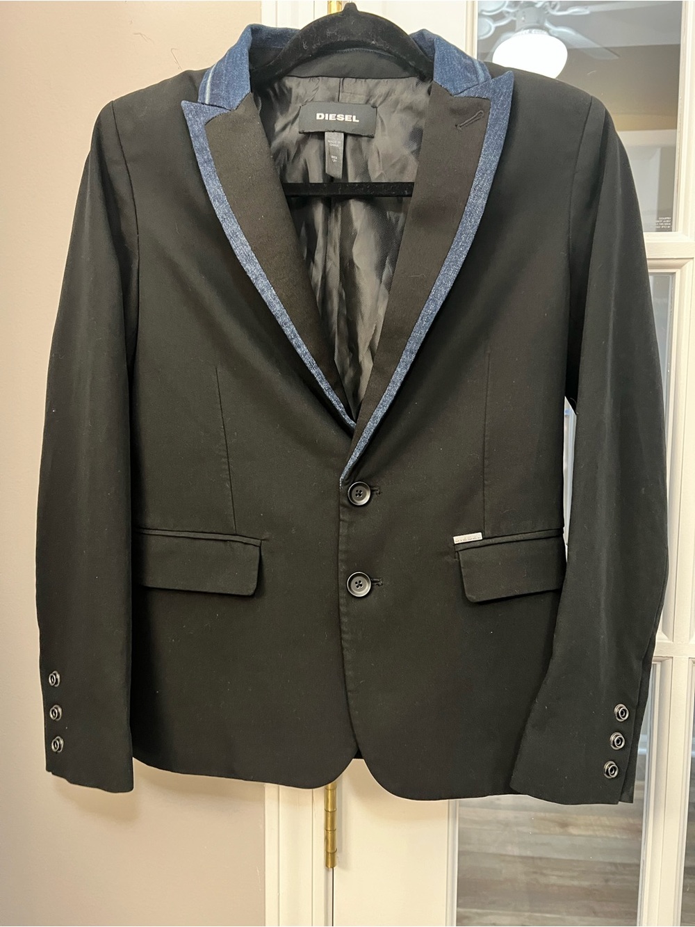 Stylish Diesel Black Jacket with denim trim size 12 youth.